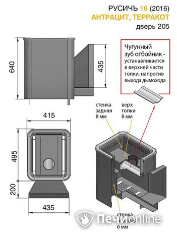 Дровяные печи-каменки Везувий Русичъ Антрацит 16 (205) 2016 в Серове