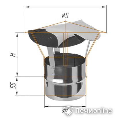 Дымоход Феррум Зонт нержавеющий 0.5 d-150 по воде в Серове